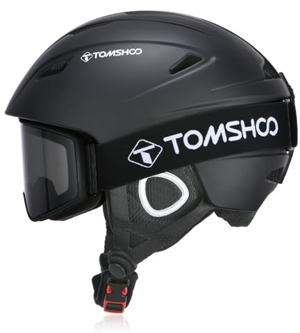 TOMSHOO Ski Helmet Set, Snowboard Helmet with Ski Goggles Set, Earmuffs, Ventilation Holes, Skiing Gear for Men Women Youth(M, Black)