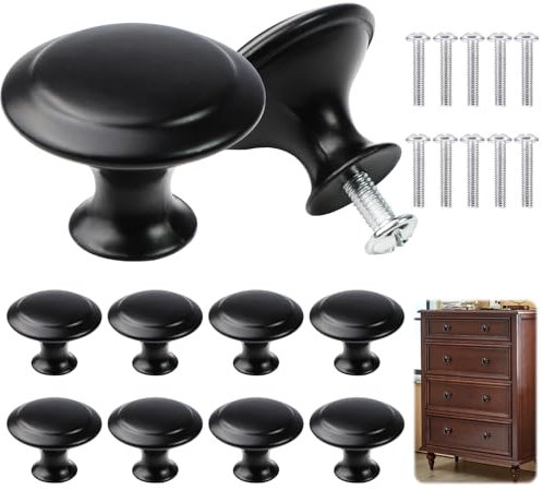 Yuechenggui 15 Stück Schranktürknöpfe Vintage Möbeltürknäufe, Runde Schubladengriff Knöpfe mit Schrauben, Möbelknöpfe Kommodenknöpfe,Schrankgriffe,Schubladenknöpfe für Schrank Schublade (Schwarz)