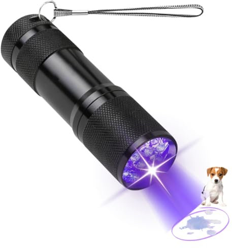 Linterna Ultravioleta 9 LED - Luz Negra Multiusos detecta Orina de Gatos y Perros, Billetes- Linterna uv 395nm Ligera y Portátil - Luz UV Flashlight Necesita 3 Pilas *AAA - Linterna pequeña potente uv