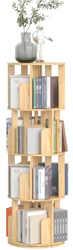 YGYQZ Drehbares Bücherregal, Massivholz Drehbar Bücherregal Kinder 4 Stöckiges Standregal 360° Display Schmales Lagerregal Für Kinder & Erwachsene