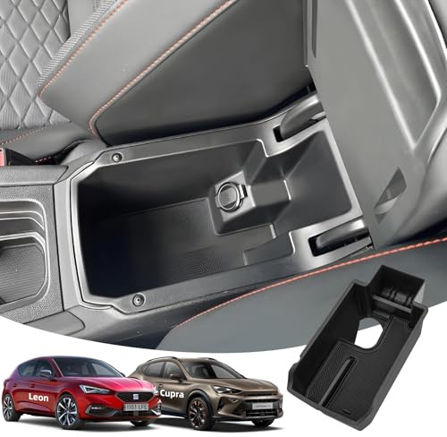 LANGBEAN Armlehne Aufbewahrungsbox für Seat Leon 2020-2025 | Mittelkonsole Organizer mit Antirutschmatten, Kompatibel mit Cupra Formentor / Cupra Leon, ABS-Material, Schwarz