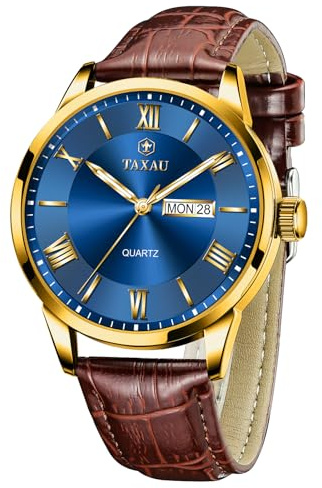 Taxau Herren Armbanduhr Leder Herrenuhr Lederarmband Uhren Herren Großes Zifferblatt Tag Datum Herrenarmbanduhr Wasserdicht Uhr Lässig Business Uhr für Herren
