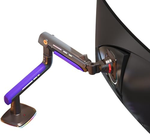 NB Ergonomic RGB Monitor Arm for 32 to 60 inch Ultrawide Curved Computer Screen, Heavy Duty Monitor Stand 49 inch Screens Max Load 20 kg, C-clamp & Grommet Installation VESA 75/100 mm (Purple)