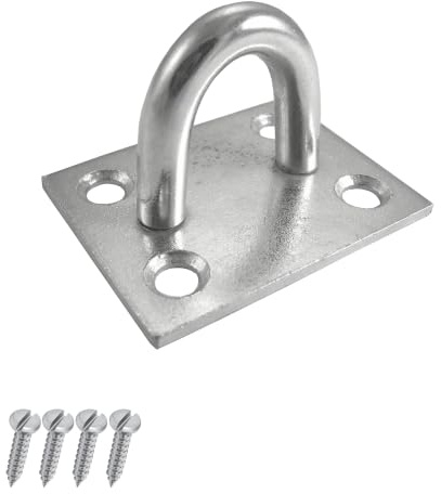 Keypak Galvanised Staple Eye on Plate, 50mm Square for Chain or Rope | 2 Zinc Plated, Corrosion Resistant for Outdoor Use - Gates or Fence Posts, Wall & Ceiling Hangers