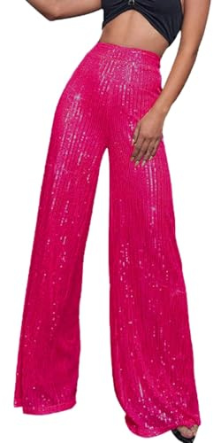 Glitzer Hose Damen Schlaghose Festliche Hosen Lang Pailettenhose Weites Bein Hose Elastische Taille Fit Glitzerhosen Elegant Freizeithose High Waist Palazzo Party Outfit Festival Club Hosen