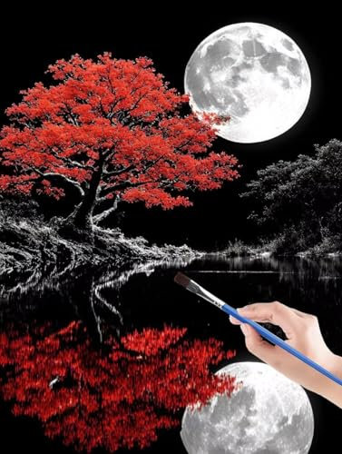 Malen Nach Zahlen Erwachsene,Tree, Mond malen nach zahlen, paint by numbers adult inklusive Pinsel und Acrylfarben, DIY bastelset erwachsene frauen, Zimmer Deko, Geschenk-40 x 50 cm Rahmenlos E2-5