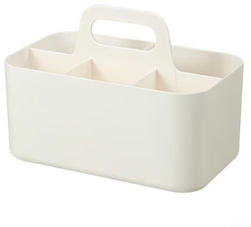 Eawfgtuw Stackable Portable Storage Bins With Handle - Multi-Purpose Desktop Organizer Box For Supplies Cosmetics - Customizable Compartments Plastic(White)