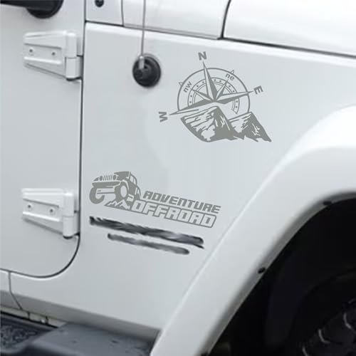 Decalart Kit 4 autocollants universels tout-terrain 4x4 Adventure Offroad rose des vents nord-sud-ouest est Cod. L115 (074 gris)