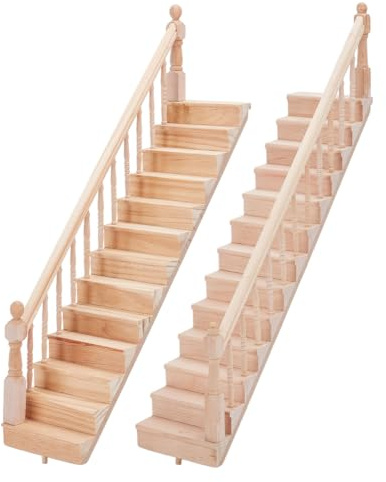 FREEBLOSS 2 Stück Puppenhausmöbel Set Aus Holz Miniatur Handlauf Puppenhaus Zubehör Puppenhaus Treppe Puppenhaus Möbel Und Zubehör Set