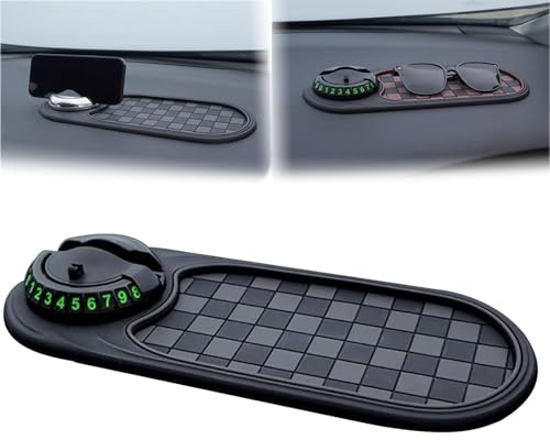 Generisch Multifunction Car Anti-Slip Mat, Rotatable Anti Skid Car Dashboard Pad with Temporary Parking Number, Car Dashboard Mobile Phone Holder, for Phones, Sunglasses, Keys, Gadgets (Gray-A)