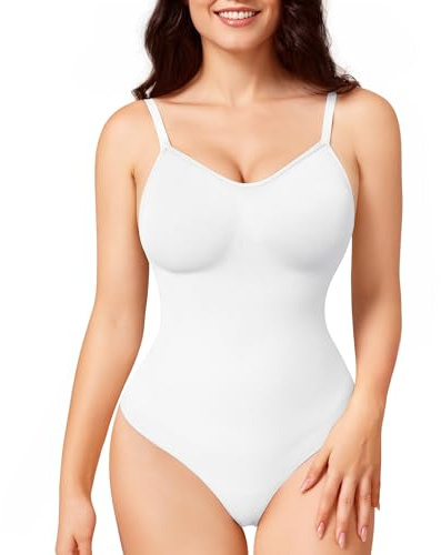Nebility Body Gainant Femme Ventre Plat Body Sculptant Sans Couture avec Bretelles Réglables, Bodysuit Gaine Extensible & Léger, Habillage Shapewear Facile pour Tous les Jours & Soirées Blanc XL