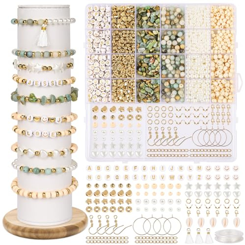 Yafane Armbänder Selber Machen Natürliche Amazonit Perlen Perlen für Armbänder Edelstein Perlen Set Kit DIY Perlen Bracelet Schmuck Halskette Ohrringe Kette für Kinder Erwachsene (Mehrfarbig A)