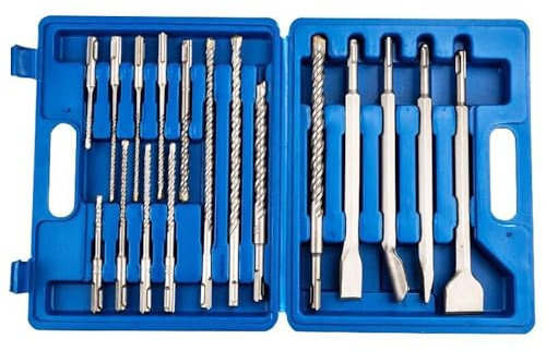 LeTkingok Juego de 17 Brocas y Cinceles para Taladro Eléctrico de Impacto con Mango Redondo de Aleación de Acero de Tungsteno