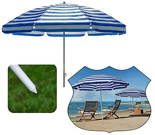 CAFIEDR Parasol de terrasse, Parasol Rond d'été à Rayures, Protection Solaire UPF40 - idéal pour la Plage ou Le Jardin(Blue 220cm/7.2Ft)