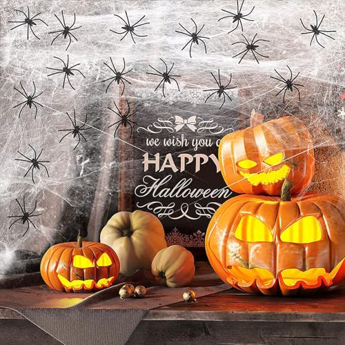 Wenxiaw Ragnatela Decorativa per Halloween, in plastica, 60 g, Perfetta per Interni ed Esterni Decorazione Spaventosa Per casa, giardino, finestra, soffitto e tavolo. Ideale per feste horror