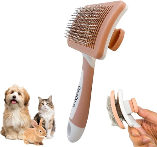 CareCooo Spazzola Autopulente per Gatti e Cani, Cardatore per Sottopelo Pelo Lungo e Corto, Pettine Toelettatura con Punte Arrotondate in Acciaio Inox (S)