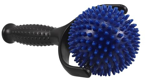 Healvian Bâton de Massage Manuel à Rouleau et Picots Grand Format Bois Naturel Noir et Bleu Outil de Massage Musculaire pour Yoga Pilates et Récupération Sportive Bâton D’Étirement