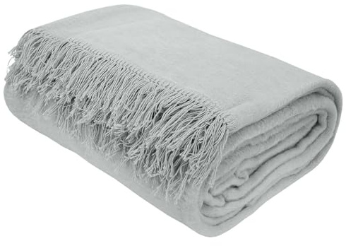 DARYmex Baumwolldecke mit Fransen, 150x200 cm, Aschgrau, 500 g/m² | Kuscheldecke, warme dicke Wohndecke, Sofaüberwurf, atmungsaktiv, weiche Naturfaser-Decke für Sofa und Bett
