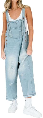 YOUNIFIZ Womens Jumpsuit Casual Denim Dungarees Adjustable Baggy Harem Rompers Wide Leg Jean Playsuit Summer Vintage Overalls with Pockets