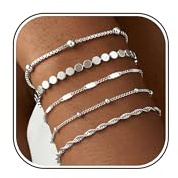 Maxcate 5 Stück Armband Damen 18K Gold/Silber Vergoldet Mit Cubic Zirkonia Armbänder Set Perlenarmband Armbänder Gold Wasserfest Box-kette Armband Verstellbare Stapelbare Schmuck Geschenke für Frauen