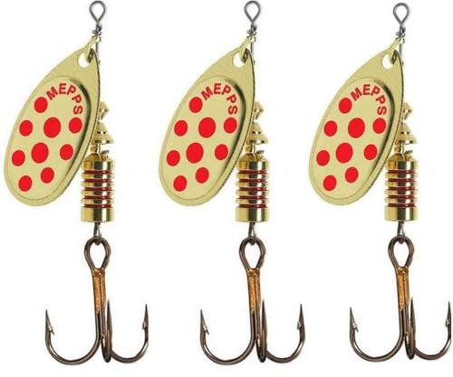 Cuiller Tournante A Palette Ovale - Mepps Aglia Lot De 3 N°2-4,5G - Or Points Rouges