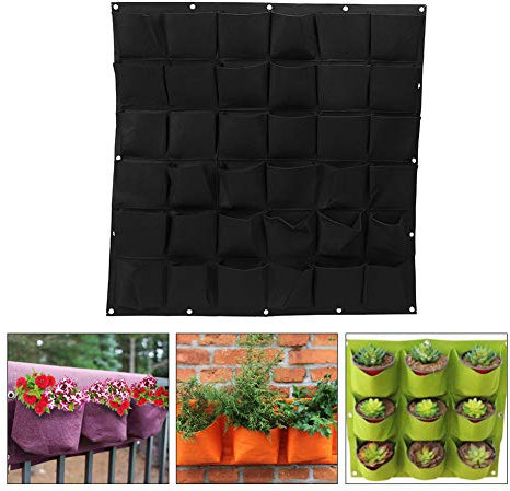 Sacchi per Piante Coltiva le Borse 36 Tasche All'aperto Verticale Borse Vegetali Greening Piantare Borsa Attaccatura Muro Pianta Giardino Fiore Grow Felt Bag per Verdure Erbe e fiori (Black)