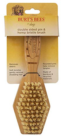Burt's Bees Double Sided Pin & Hemp Bristle Brush - All-Purpose Dog Brush to Reduce Shedding - Long & Short Haired Dogs, Bamboo