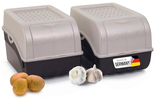 Novaliv 2x Gemüsebox 5L Perlmuttweiß Kartoffelbox stapelbar Zwiebelbox | Obstbehälter, stapelbare Vorratsbox, Kartoffelkiste Küche