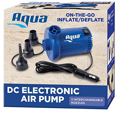Aqua DC elektrisk luftpump – 12 V – kraftig luftpump för uppblåsbara varor med 3 munstycksfästen – blå