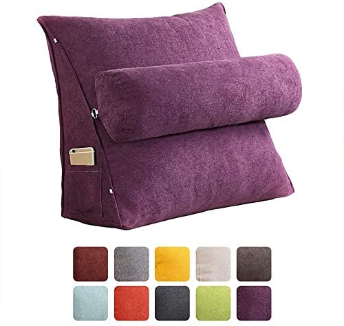 Nicole Knupfer Lesekissen Rückenkissen Kissen Dreieck Rückenlehne Keilkissen Taille Kissen Sofa Bürostuhl Lesen Bett Kissen Keilkissen mit Nackenrolle Fernsehkissen (Lila,45x45x20cm)