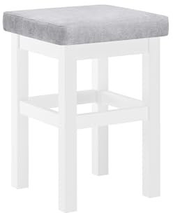 Erst-Holz Holzhocker mit verschiedenen Polsterfarben Massivholzsitz in waschweiß mit Polster V-90.71-41WP, Polsterfarbe:hellgrau