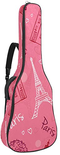Gitarrentasche mit Reißverschluss, wasserdicht, weich, für Bassgitarre, Akustik- und klassische Folk-Gitarre, Frankreich, Paris, Eiffelturm, Pink