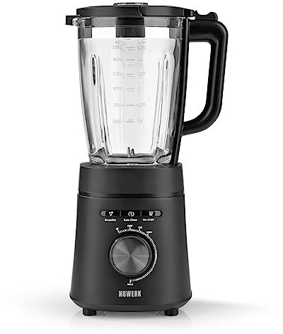 N8WERK Standmixer in der Midnight Edition | 3 Programme: Smoothie, Ice Crush, Auto Clean | 6-fach Edelstahlklingen | 1750 ml Glasbehälter mit Verschlussdeckel | 1200 W | 22.000 U/min
