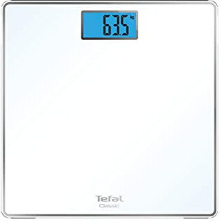Tefal Classic Personenwaage, 31 x 31 cm, maximale Kapazität 160 kg, Skala 100 g, Anzeige mit Hintergrundbeleuchtung, Batterien im Lieferumfang enthalten, PP1501V0, weiß