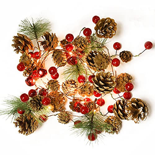 Weihnachtsgirlande LED Warmweiß Batterie, Girlande Weihnachten mit Beleuchtung Lichtergirlande Weihnachten Weihnachtsdeko, Beerengirlande Weihnachts Girlande Weihnachtsgeschenke Weihnachtsbeleuchtung