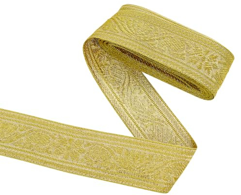 FINGERINSPIRE 4.57M 4CM Glitzer Gold Band Vintage Jacquard Handwerk Band Floral Emobridered Gewebt Trim Band DIY Verschönerung für Handwerk Geschenk Verpackung Bouquet Nähen Hochzeit Partei