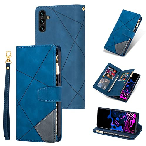 UEEBAI Coque pour Samsung Galaxy A54 5G, Etui en Cuir PU Portefeuille Rétro Antichoc Flip Case Anti-Choc Housse avec Fentes de Cartes Fonction Support, Fermeture Magnétique - Diamant Bleu