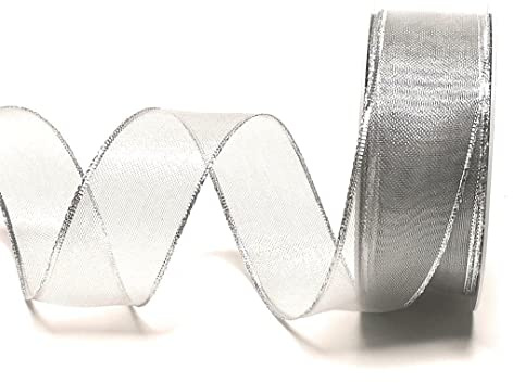 s.dekoda Schleifenband 25m x 40mm Silber Lurexgitter Dekoband Goldband mit Draht [5260]