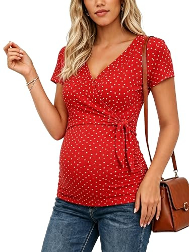 Love2Mi T-shirt d'allaitement à manches courtes pour femmes, T-shirt de maternité, mode de grossesse, col en V, T-shirts d'allaitement pour femmes enceintes, M