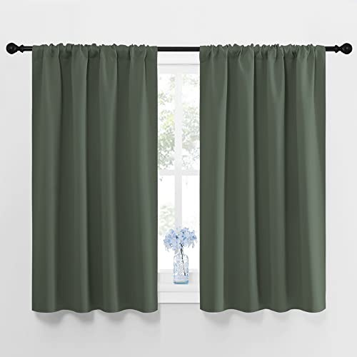 NICETOWN Bedroom Curtains Blackout Draperies - All Season Thermal Insulated Solid Rod Pocket Top Blackout Curtains/Drapes for Kid's Room (Dark Mallard, 1 Pair, 42 x 48 Inch)