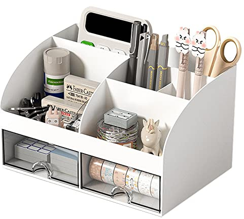 Hggzeg Desktop Organiser, Office Stationery Drawer Organizer Makeup Storage Box, Desk Tidy Organiser Pen Holder for Home Office and School (White)