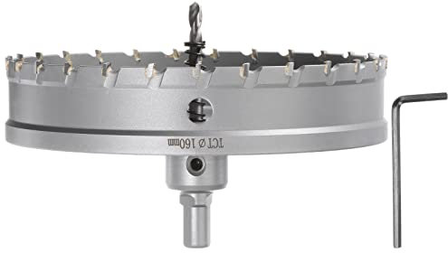 sourcing map Lochsäge 160 mm Hartmetallbohrer Metall Bohrer Titanbeschichteter Hartmetallschneider mit Sechskantschlüssel für Edelstahl Eisen Legierung Holz Kunststoff