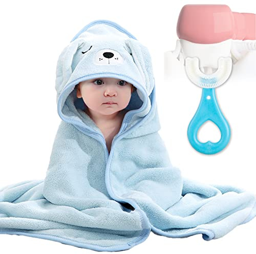 DKDDSSS 2 st badhanddukar med huva för bebisar, babyhandduk, absorberande handduk med huva för barn, badhandduk med söta öron, för nyfödda bebisar, blå
