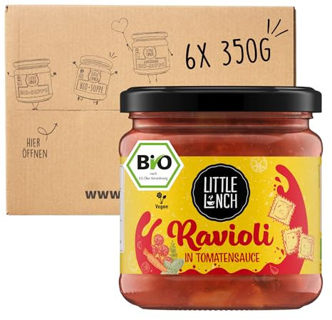 Little Lunch Bio Ravioli in Tomatensauce | Camping | Fertiggericht für jeden Tag | Vegan | Nudeln mit Gemüsefüllung | Ohne zugesetzten Zucker | Ohne Geschmacksverstärker | 6 x 350g
