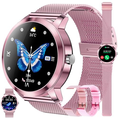 Smartwatch Donna Chiamata Bluetooth e Risposta Vivavoce, 1,09 Smart Watch Orologio Fitness con 123 Sport,Cardiofrequenzimetro,Pressione Sanguigna,SpO2,Notifiche Messaggi,Android iOS, Regali (Rosa)