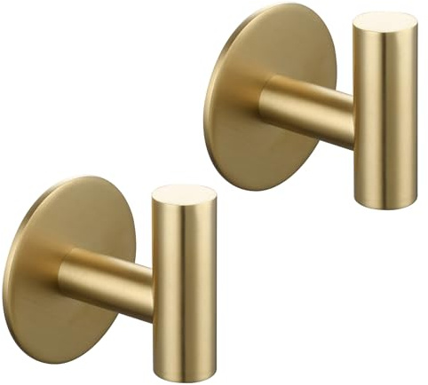 Tecmolog Handtuchhaken, selbstklebend, 2 Stück, Edelstahl, ohne Bohren, gebürstetes Gold, SBH235J-2