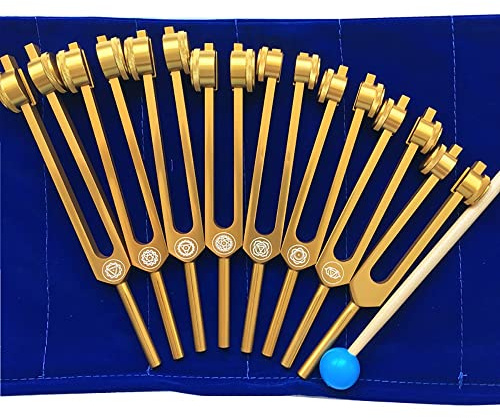 AMOERI Stimmgabeln Set, 8 Stück, für DNA-Heilung, Chakra, Klangtherapie, Geist und Geist in perfekter Harmonie, mit Gummihammer, Samt-Aufbewahrungstasche