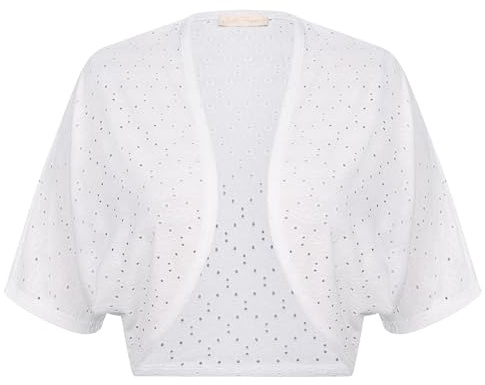 Belle Poque Boleros für Damen Offene Front Batwing Kurzarm Leichte Bolero Shrug für den täglichen Gebrauch Weiß BP0910-02 S