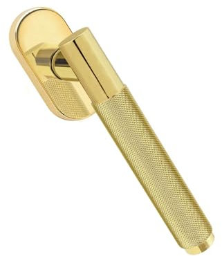 Gedotec Polished Brass Window Handle | 1 Piece | Marion | Tilt & Turn louvre Handle Without Lock Cylinder | Window Fitting for Windows | Modern Window Handle on Oval Rosette | 42 mm pin Length