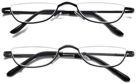 Hubeye 2 Pack Halbmond Lesebrille aus Metall für Damen und Herren Halbrahmen Lesehilfe Ultraleichte Federscharnier Schmal Sehhilfe 2.50